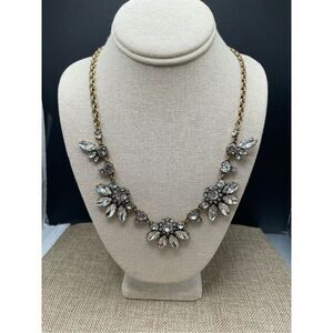 Vintage J. Crew Brilliant Faceted Rhinestone Antiqued Gold Necklace  23" Stateme
